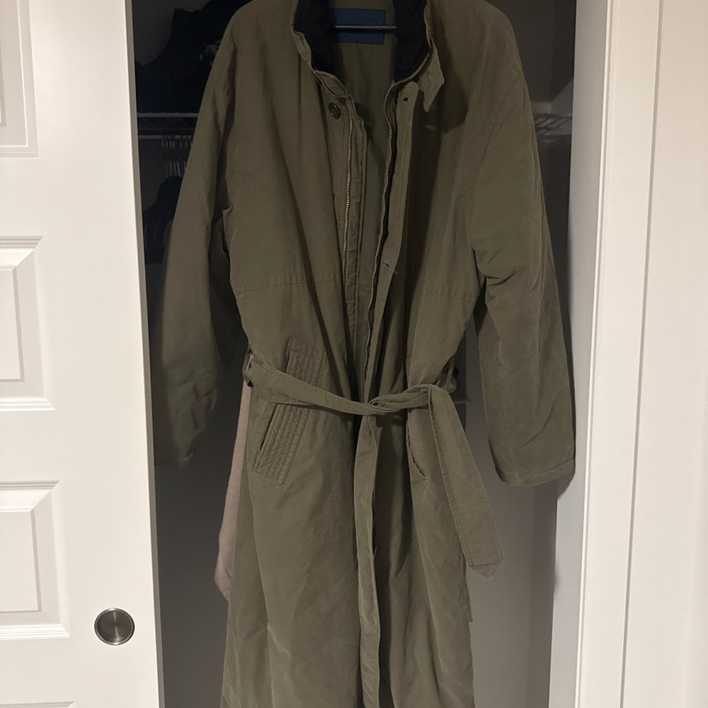 Luhta (Finland) Olive Green Long Trench Coat Vintage - Picture 4 of 12